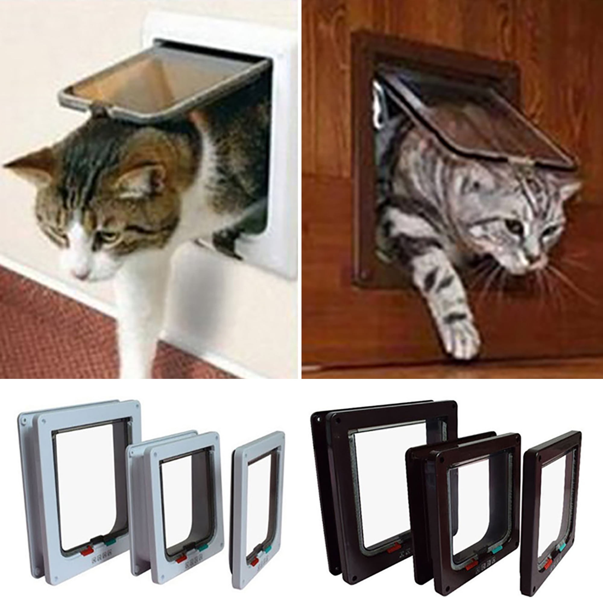 2 Way Pets Cat Dog Magnetic Lock Lockable Safe Flap Door Gate Frame Black