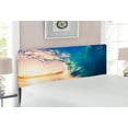 thumbnail image 2 of Ocean Headboard, Ocean Wave at Sunrise Reflection on Surface Tropical Trees Shoreline Summer Picture, Upholstered Decorative Metal Bed Headboard with Memory Foam, Full Size, Teal Yellow, by Ambesonne, 2 of 4