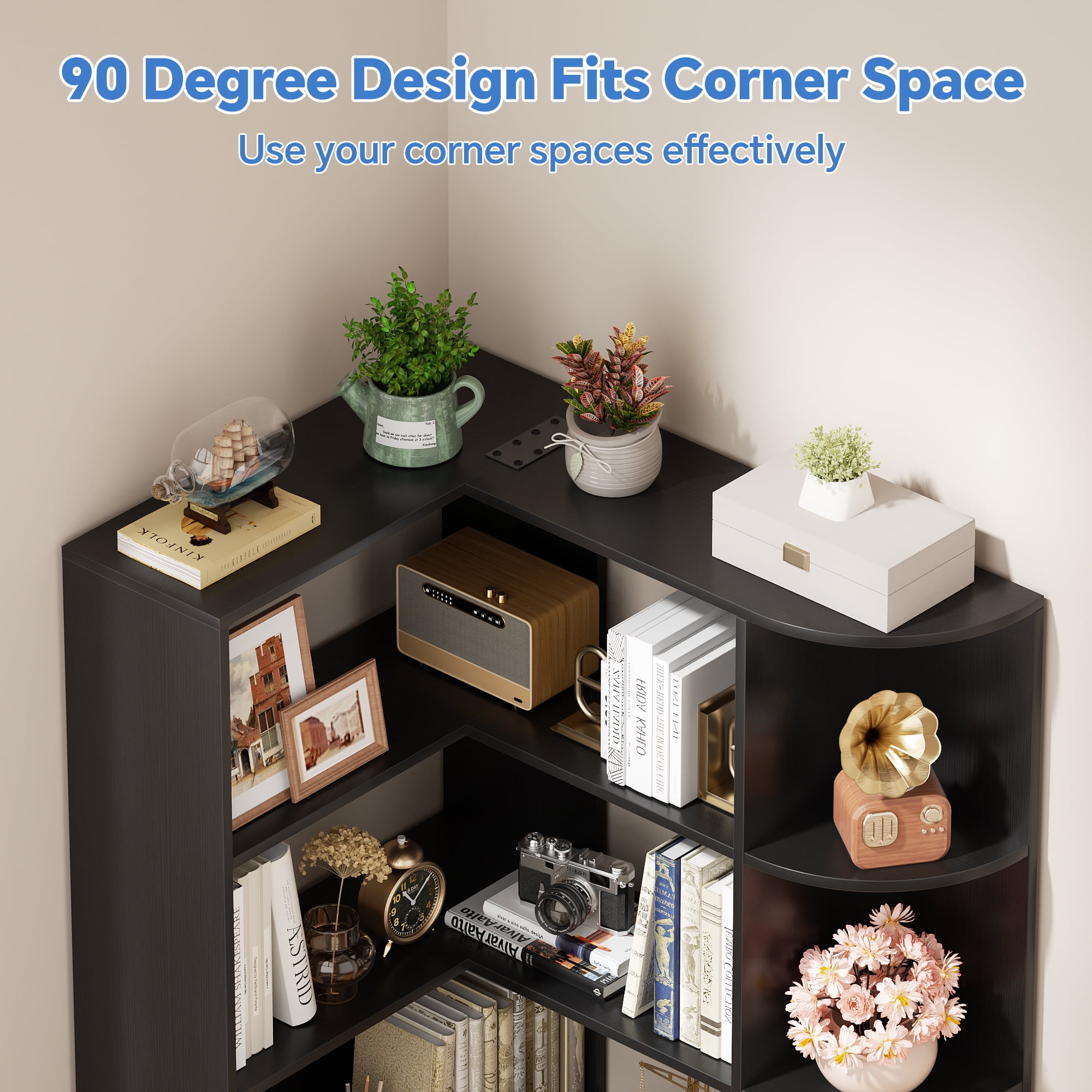 Homieasy 6-Tier Corner Bookshelf, 79'' Tall Modern L Shaped Bookcase with 13 Open Storage Shelves, Corner Storage Shelf for Home Office, Living Room, Bedroom, Black