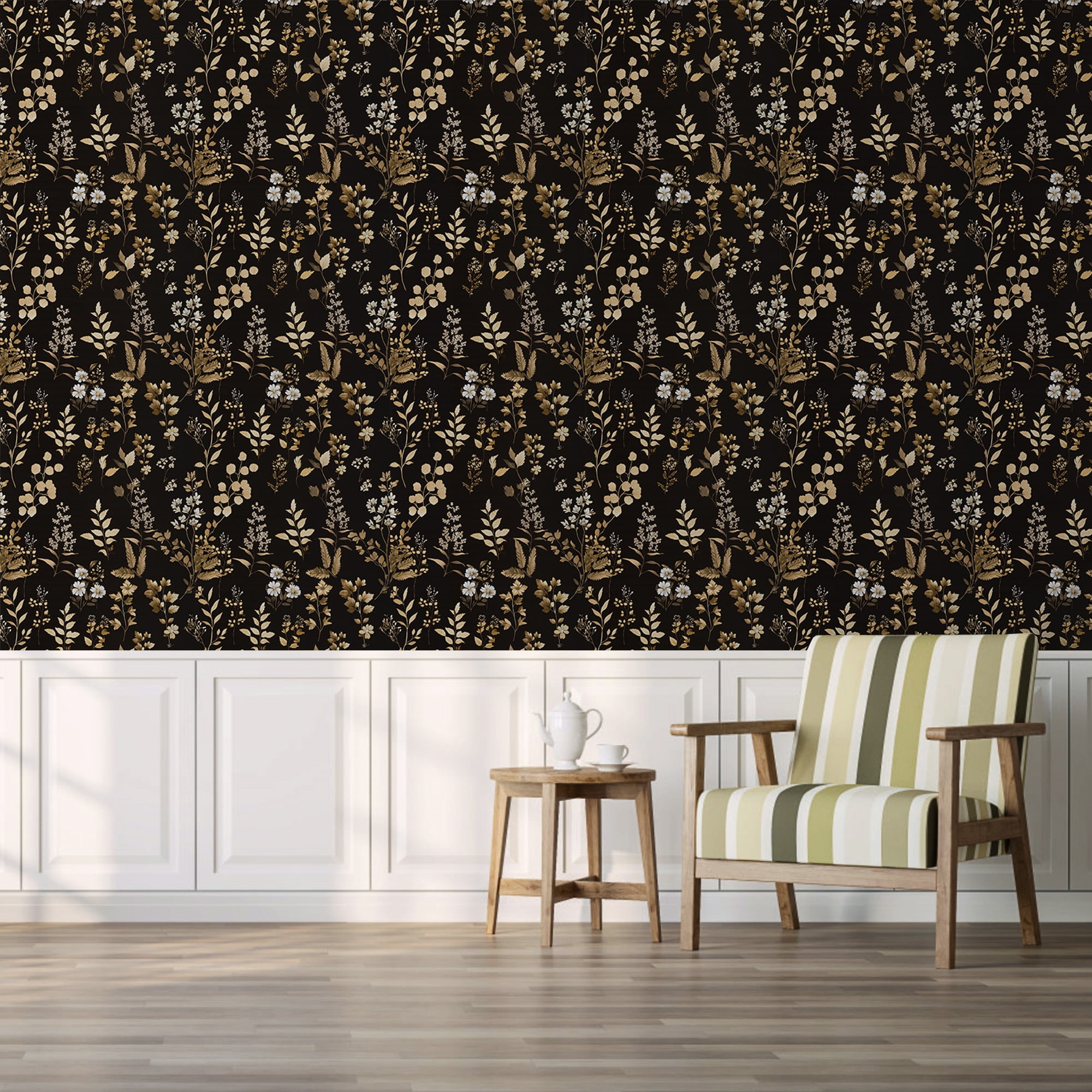 UMIGGEE 17.3-in x 236-in Floral Wallpaper Peel and Stick Floral Black Wallpaper Self Adhesive Flower Wall Paper Contact Paper Home Decor Wall Covering Old Furniture Renovation