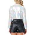 thumbnail image 3 of Chaquetas cortas para mujeres INSPIRE CHIC con cuello de pie, cremallera metálica, mangas largas, chaqueta de fiesta S blanca, 3 of 6