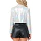 thumbnail image 3 of Chaquetas cortas para mujeres INSPIRE CHIC con cuello de pie, cremallera metálica, manga larga, chaqueta de fiesta M blanca, 3 of 6