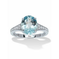 PalmBeach Jewelry 4.70 TCW Oval Cut Genuine Blue Topaz and Round Cubic Zirconia Sterling Silver Ring