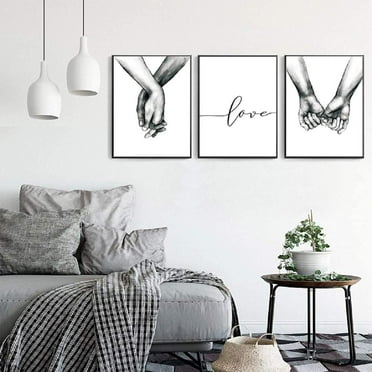 3Set ORP Pro Love and Hand in Hand Wall Art Canvas Print Poster Black and White Sketch Art Line Drawing Decor for Living Room Bedroom (Set of 3 Frameless Canvas, 8x10 inches)