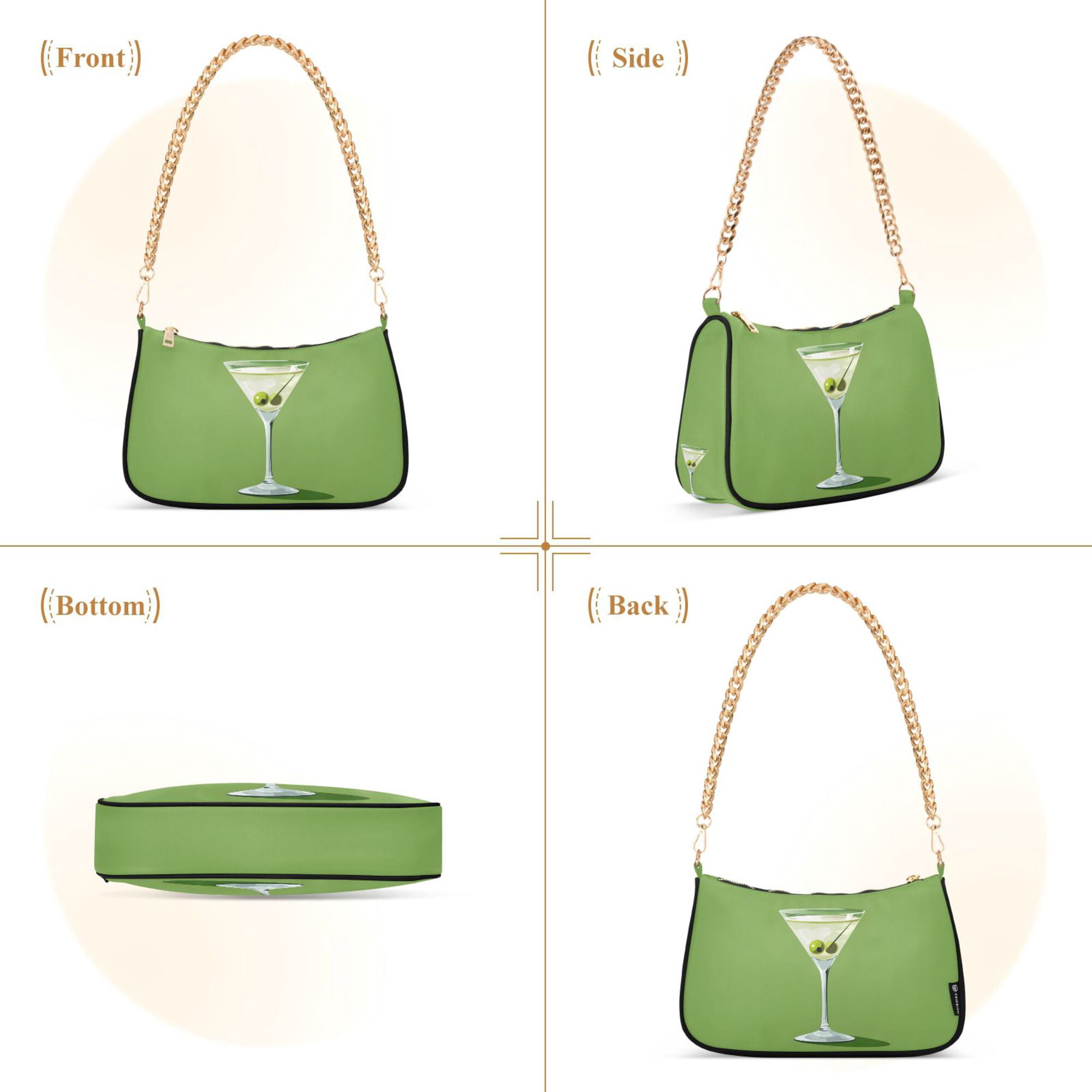 FORMRS Womens Shoulder Bag with Chain Strap Clutch Purse Cute Tote Handbag, Green Martini Glass