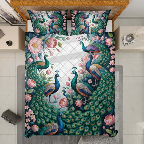Lotusprinthandmade Peacock Lovers Quilt Bedding Set (White Binding) 5 Sizes (Made in Vietnam) (55x60), Inspired Quilt Set for Lovers