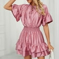 thumbnail image 2 of EQWLJWE Robes d'Été pour Femmes 2023 Mode pour Femmes Couleur Unie Confortable Ample à Manches Courtes Décontractée Robe en Dentelle à Découpes, 2 of 9