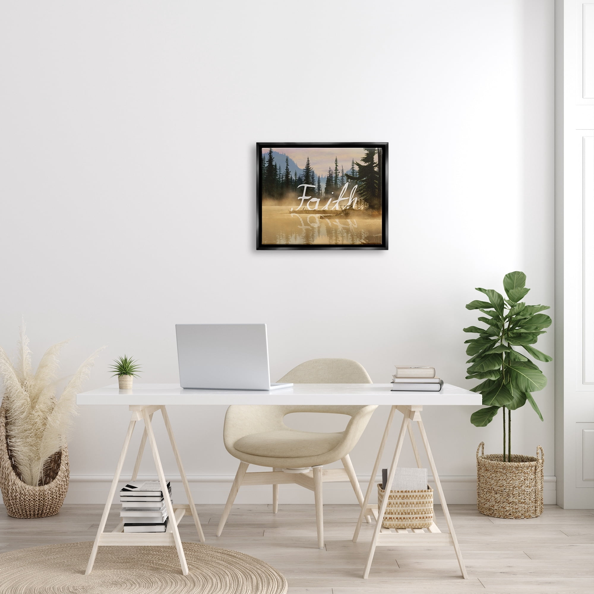 Stupell Industries Faith Calligraphy Floating Lake Water Woodland Scenery Graphic Art Jet Black Floating Framed Canvas Print Wall Art, Design by Nobleworks