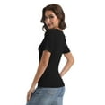 thumbnail image 2 of Women's Slim Fit V-Neck Short Sleeve Ribbed T-Shirt - Casual Basic Top, 2 of 5