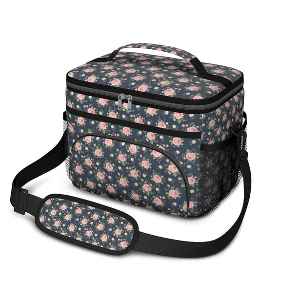Lunch Box Pioneer Flower Floral Print Pattern Insulated Lunch Bag for Women Men,Medium Leakproof Lunchbox Cooler Bag Adjustable Strap,10 X 6.7 X 8 Inches