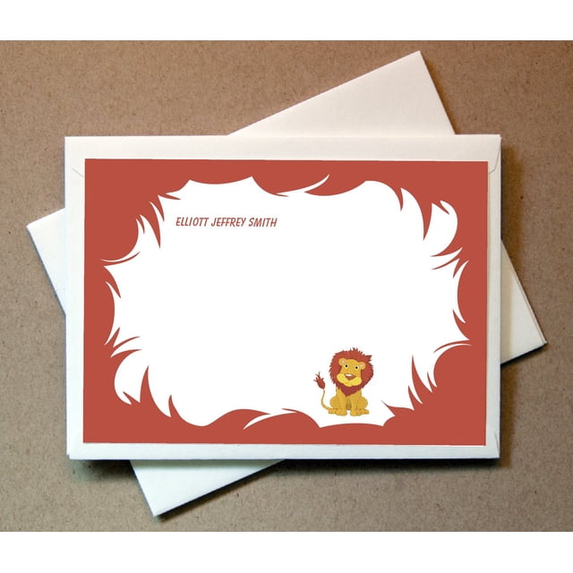 Personalized Lion Note Cards (40 Non-foldover Cards and Blank Envelopes)