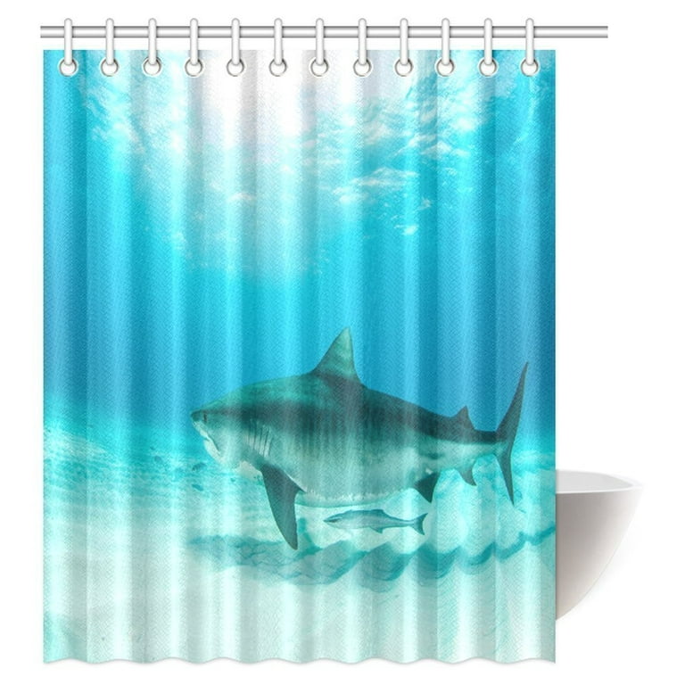 MYPOP Sea Animal Decor Shower Curtain, Tiger Shark Diving on the Bottom of  Water Danger Icon Wild Life Jaws Symbol Bathroom Shower Curtain with Hooks,  60 X 72 Inches 
