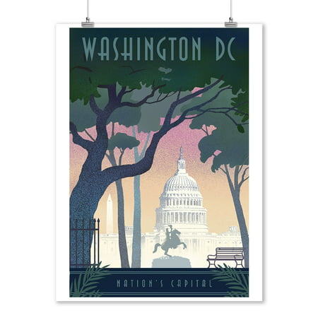Washington, DC - Nation's Capitol - Lithograph - Lantern Press Artwork (9x12 Art Print, Wall Decor Travel (Best Time To Travel To Washington Dc)
