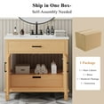 thumbnail image 6 of 36" Bathroom Vanity with Ceramic Sink, Rattan Bathroom Cabinet with Soft Close Doors & Drawers, Solid Wood Legs, Natural, 6 of 14