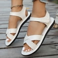thumbnail image 5 of YgkuHd Women's Casual Flat Sandals Modern Crisscross Toe Strap Sleek Ankle Strap Contoured Padded Footbed White,7, 5 of 8