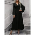 thumbnail image 4 of Robe Longue Décontractée à Manches Longues Fendue Col en V Ligne A Fluide Noire P, 4 of 7