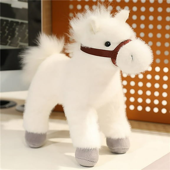 Realistic Horse Plush Toy – Soft Stuffed Animal with Galloping Legs & Brushable Mane and Tail | Lifelike Collectible for Kids, Boys, Girls & Horse Lovers White
