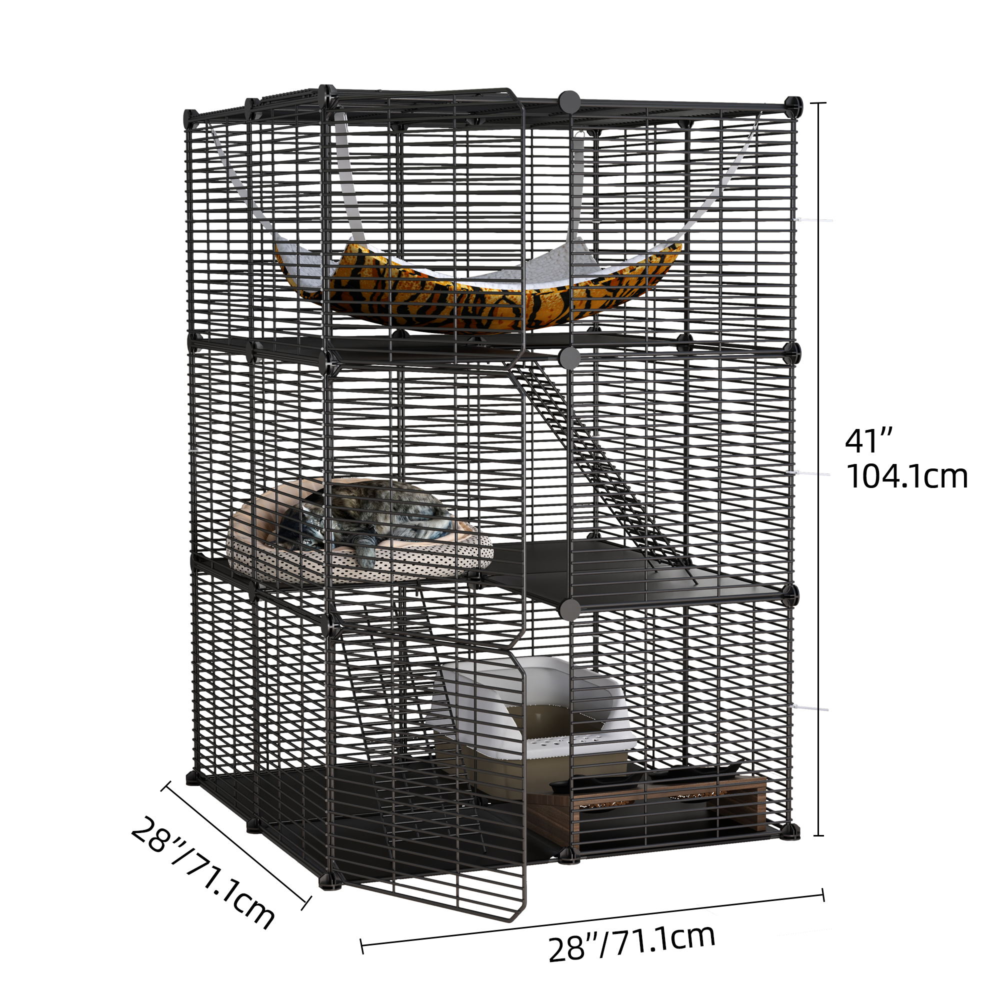 Uforic 41" Large 3-Tier Cat Cage with Extra Large Hammock - Indoor Pet Playpen for 1-2 Cats, Black