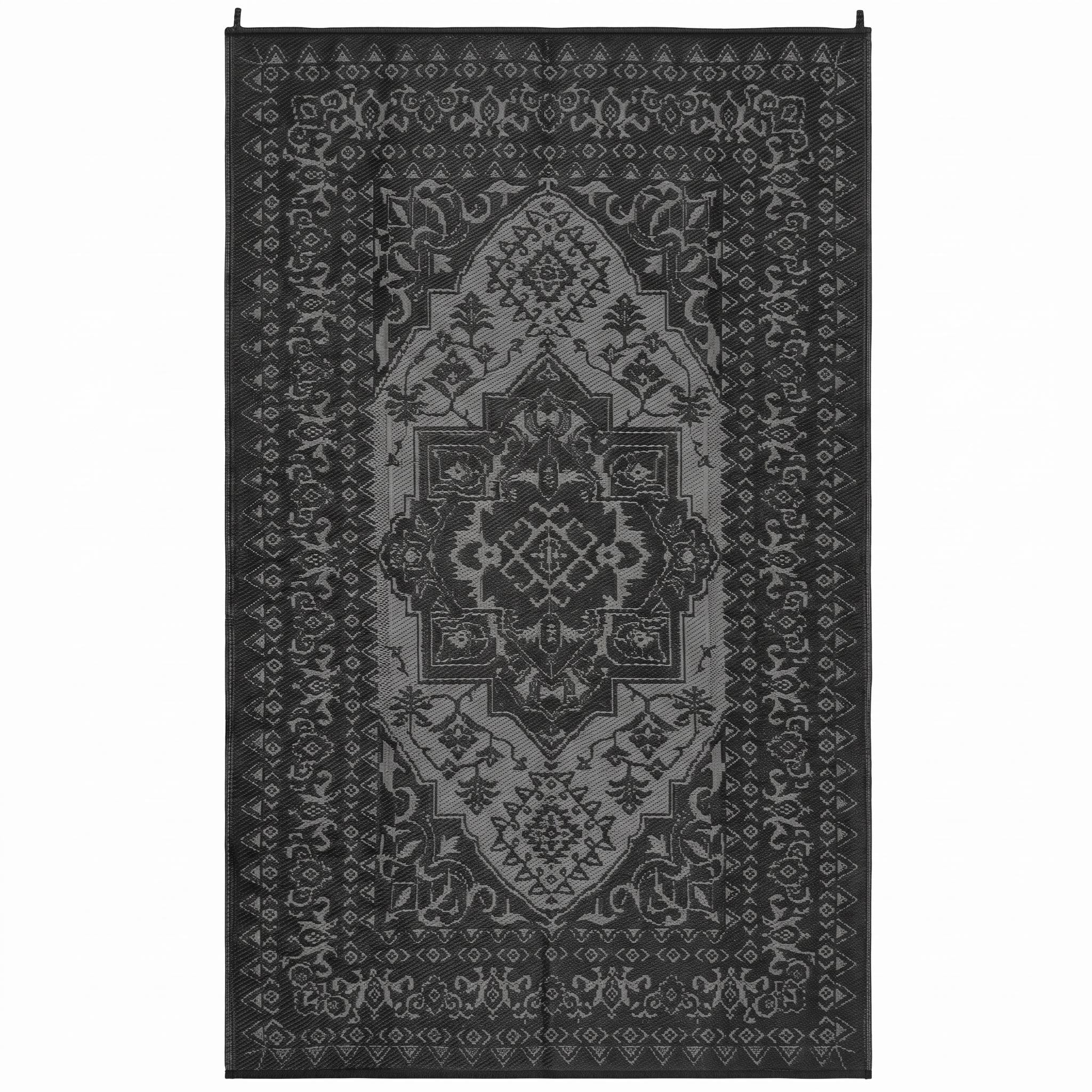 Nanan 9×12 Outdoor Persian Plastic Rug, Weather Resistant Reversible Patio Rug, Non-Slip Waterproof Outdoor Carpet for Patio, Deck, Balcony, Poolside, Camping, Black