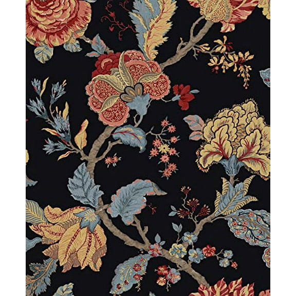 NextWall Lana Jacobean Floral Prepasted Wallpaper (Ebony)