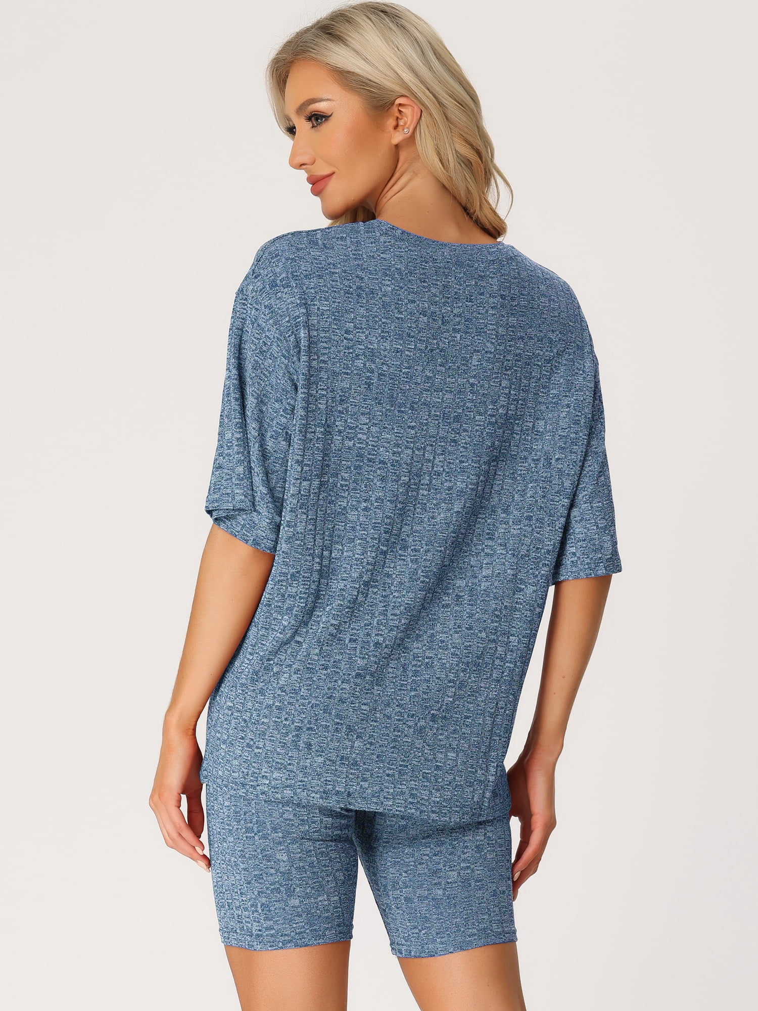 DARING DIVA Women's 2-Piece Knit Soft Tracksuit Short Sleeve Sweatshirt Set XL Blue