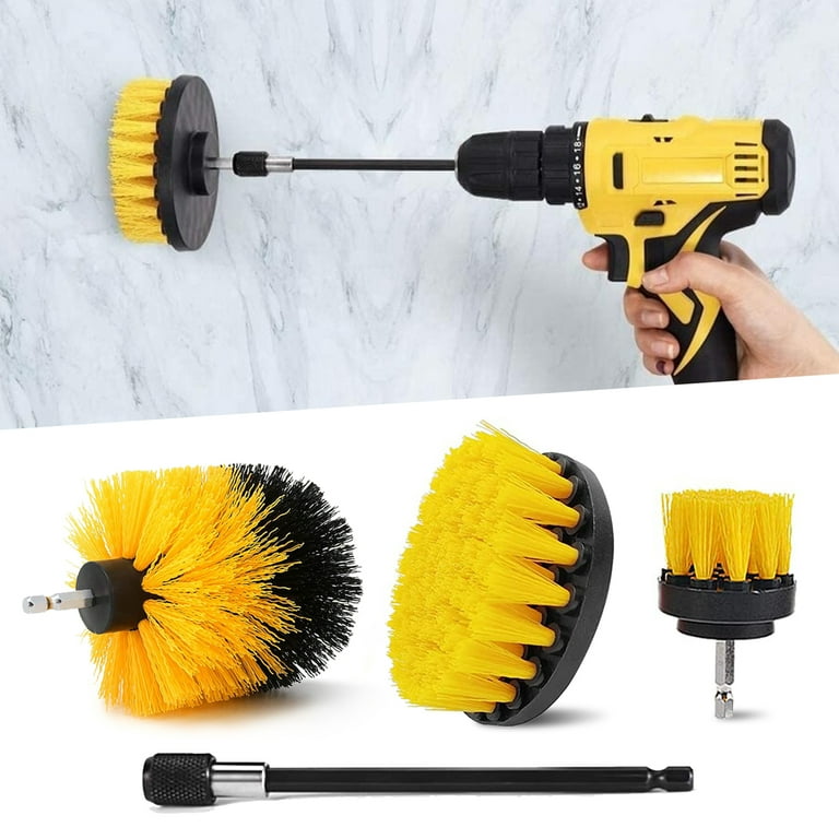 Drill Brush Attachment Set 4 PCS Power Scrubber Drill Brush Kit for Cleaning Bathroom Kitchen Vehicle yellow Soft Bristle Brushes for Car