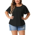 thumbnail image 2 of DARING DIVA Women's Plus Round Neck Hollow Flare Sleeve Casual Blouse 3X Black, 2 of 6