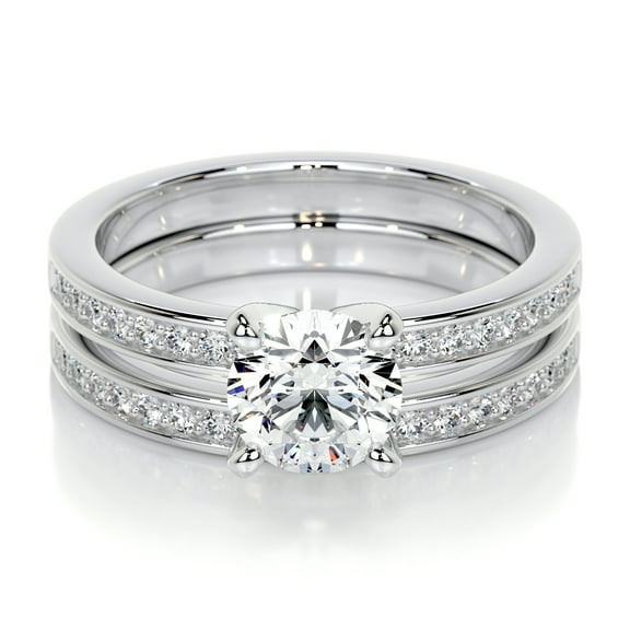 First Jewel Gorgeous Round Cut Bridal Set Eternity Band - 1.5 Ct Lab Created Simulated Diamond in 14K White Gold Over - Perfect Gift for Women on Special Days, Engagement and Romantic Celebration