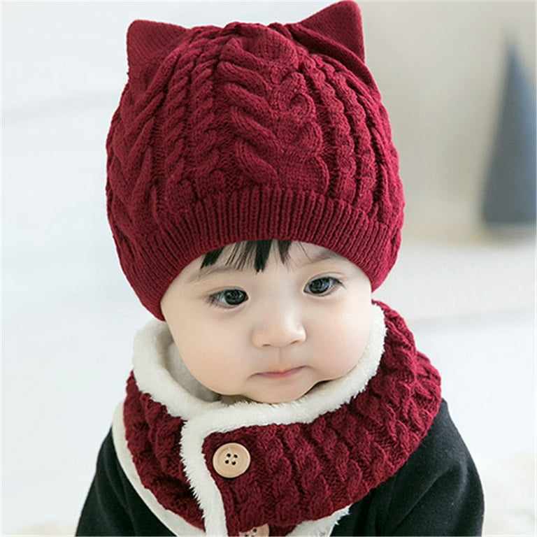 Children's Hat Scarf Two-piece Set Boys and Girls Lovely Knitted