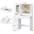 thumbnail image 3 of PUFFCAFE Vanity Desk with Mirror and Lights & Jewelry Organizer & Glass Top & Charging Station & Hidden Compartment,White Vanity, 3 of 8