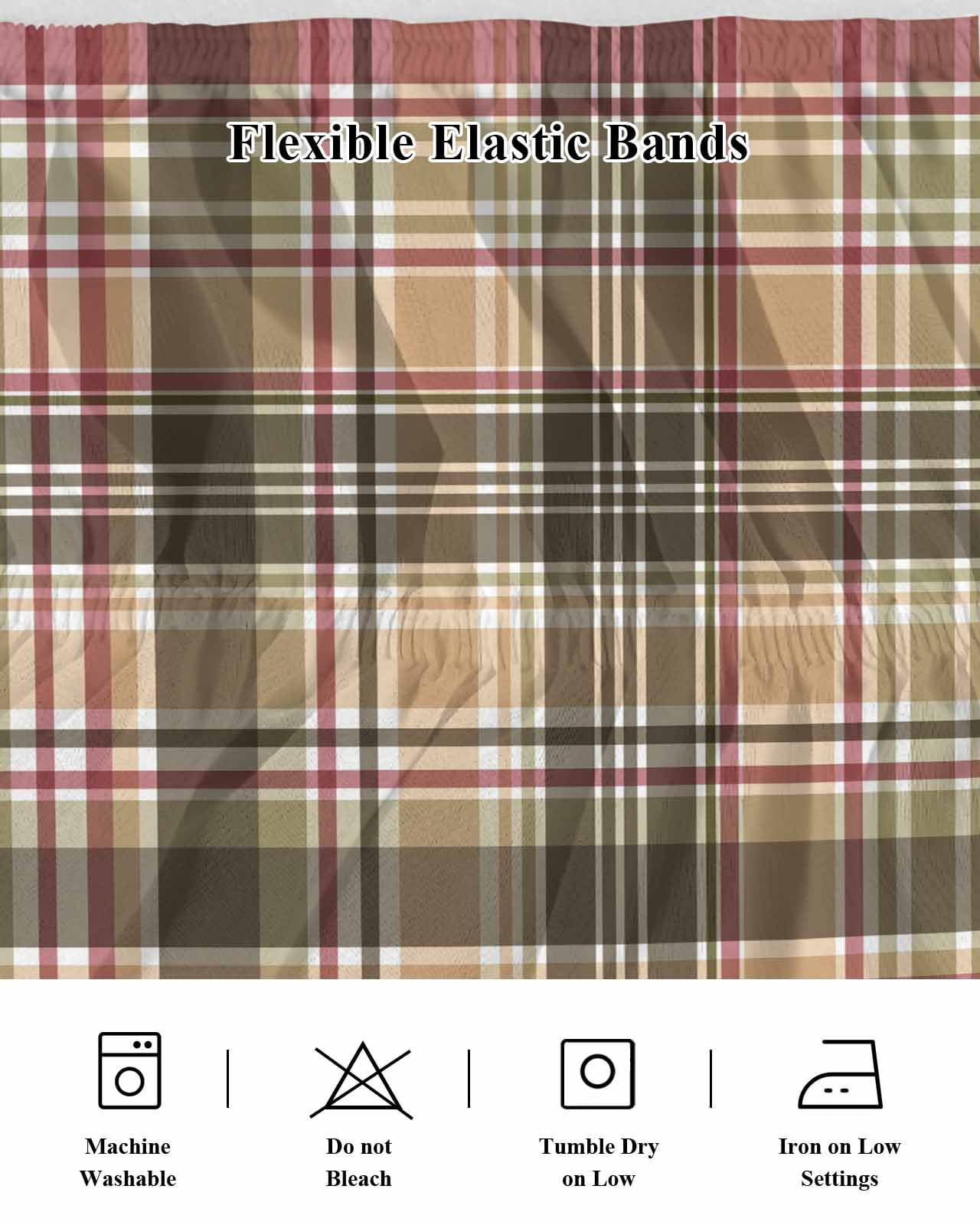 Buffalo Plaid Wrap Around Bed Skirts for Queen Bed 18" Drop,Bed Skirt with Adjustable Elastic Belt Dust Ruffle Bed Valance for Bedroom Hotel Luxury Modern Farmhouse Colorful Checkered Bed Frame Cover