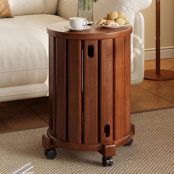 Stackable Stools Set of 4-in-1 Wooden Stool Side Table, Farmhouse Stackable Side Tables, Walnut Coffee Table with Stools Nesting End Table Set Mid Century Modern Nightstand, Round Small Square Black