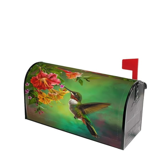 PHELIKA Spring Summer Hummingbird Colorful Flowers Magnetic Mailbox Covers Post Letter Box Cover Standard Size 21"H x 18"W