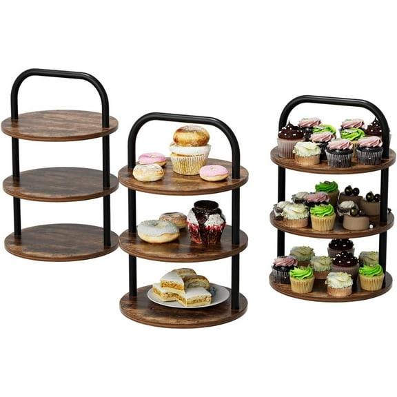 3pcs Cupcake Stand 3-Tier Wood Cupcake Tower Serving Trays for Cupcakes Large Wood Dessert Stand Table Display Set Great for Party Supplies Vendor Display Farmhouse Decor