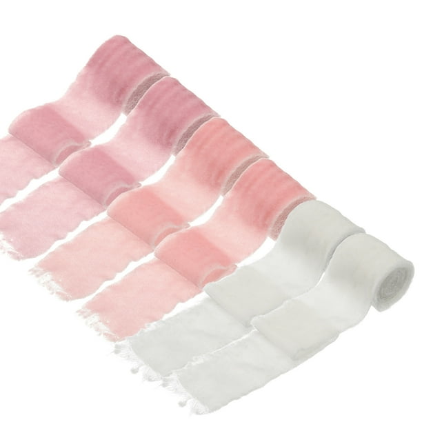 Uxcell 6 Rollos de Cinta de Terciopelo, 1.5 Pulgadas x 1 Yarda Cinta Deshilachada, Rosa/Rojo/Blanco