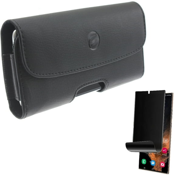 Case Belt Clip & Privacy Screen Protector for Google Pixel 6 Pro (6.7") - Combo with Leather Holster Cover Pouch & TPU Film (Fingerprint Works) Anti-Peep Anti-Spy