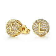 A-Z Initial Letter Stud Earrings for Men Women Gold Plated Alphabet CZ Stud Earrings