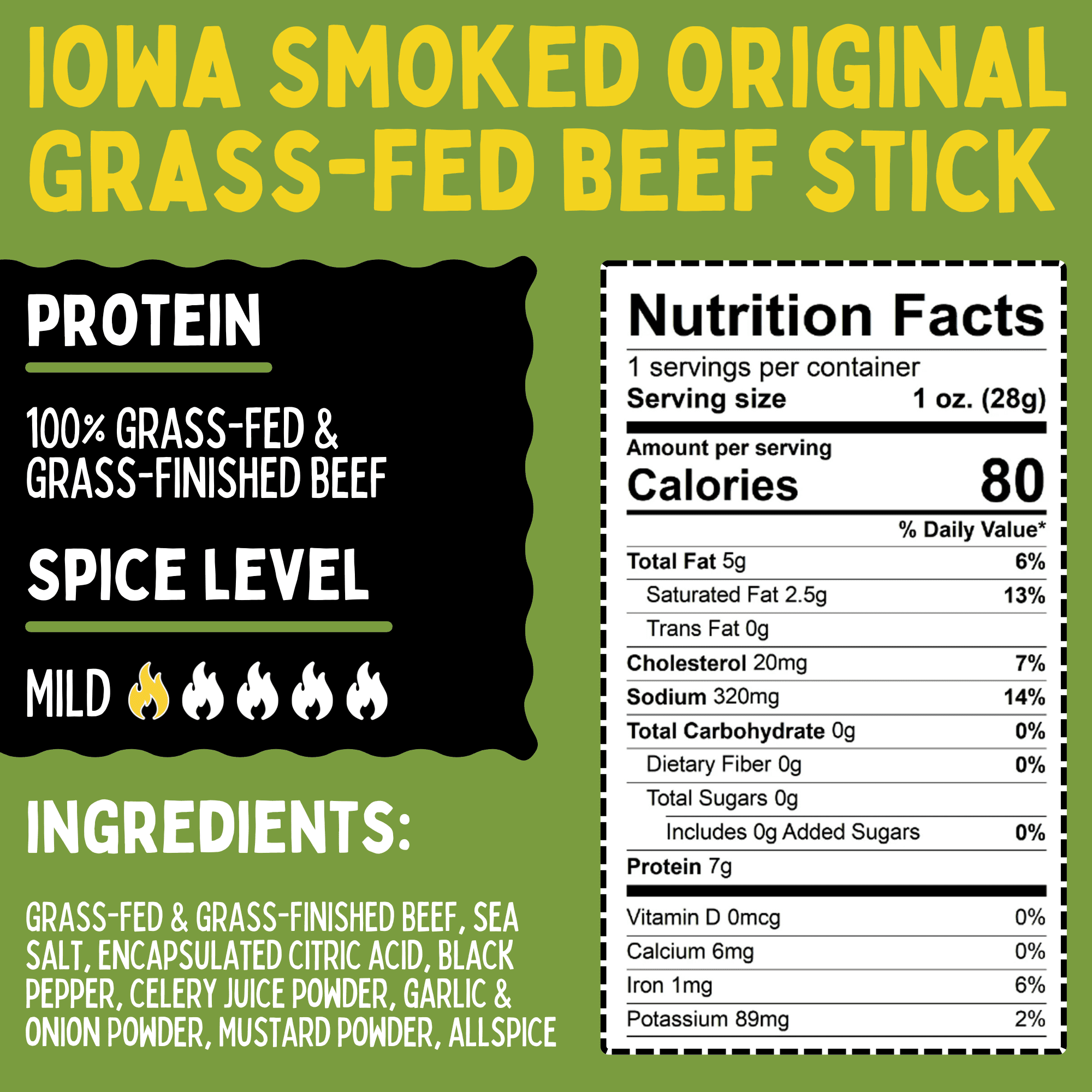 Iowa Smoked Variety Pack, No Sugar, 100% Grass-fed & finished, Non-GMO Beef Sticks. No Nitrates, Gluten, Soy, MSG, Dairy or Nuts (4 Org, 4 Garlic, 4 Jala, 12 Cnt, 1-oz)