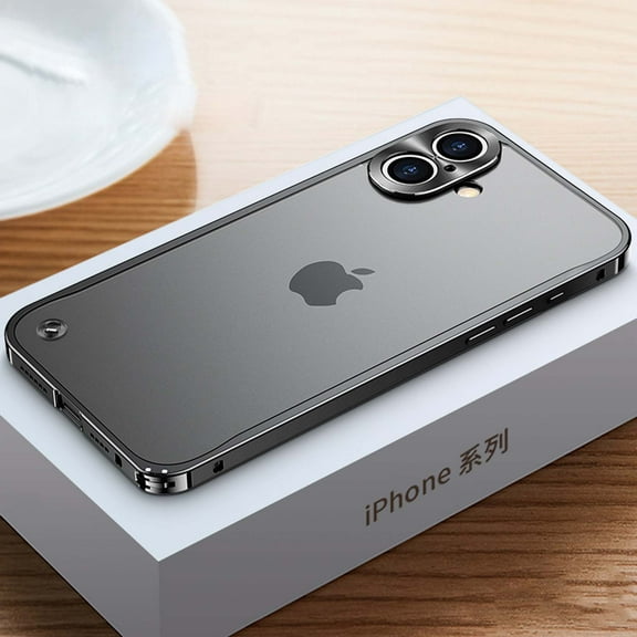 ELEHOLD Rugged Case For iPhone 16 Plus Transparent Hard PC Panel Metal Frame Heavy Duty Shockproof Cover, Lens All-inclusive, Slim&Lightweight - Black