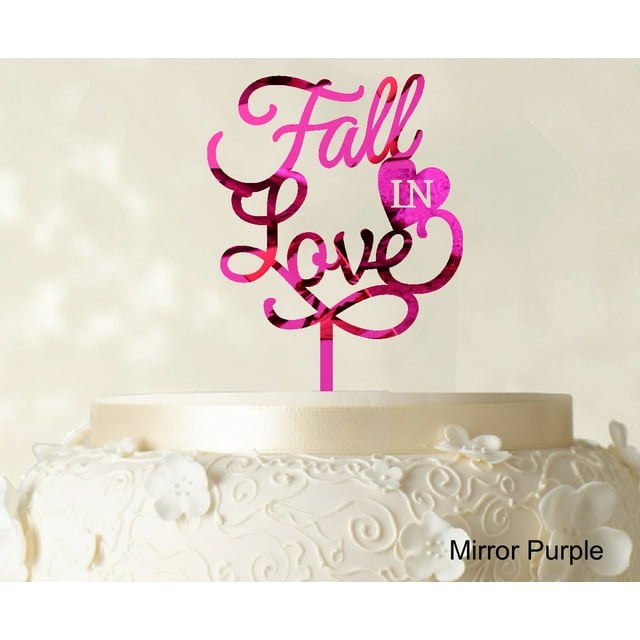 Fall In Love Wedding Cake Topper Personalized Mirror Purple Cake Topper Cake Decoration Option Available 6-7 Inches Wide