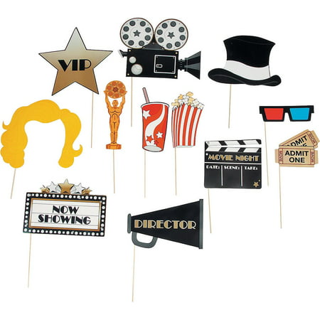 12 Paper Movie Night Photo Booth Stick Props Grammys Oscar Golden Globes Party