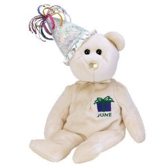 TY TY Beanie Baby JUNE the Teddy Birthday Bear (w/ hat)