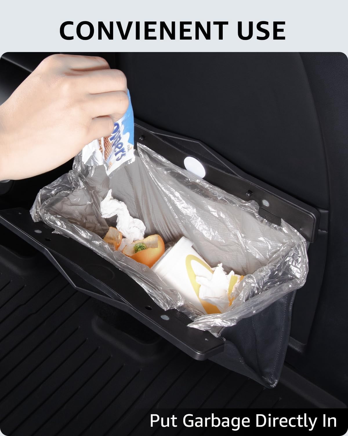 Tesla Model Y Juniper Trash Can 2020-2026 Garbage Bag Bin [Strong Magnetic Buckle] Waterproof with LED Light Faux Leather Interior Accessories 2.5 Gallons