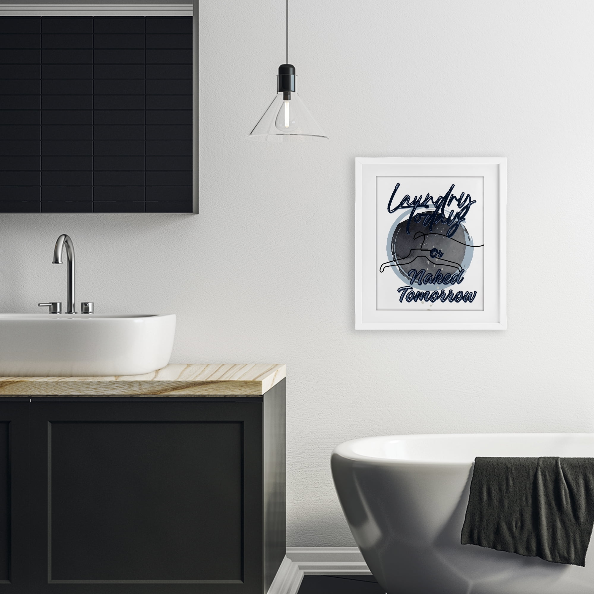 Laundry Phrase with Hanger Contour White Framed Print Under Glass, design by Jesse Keith