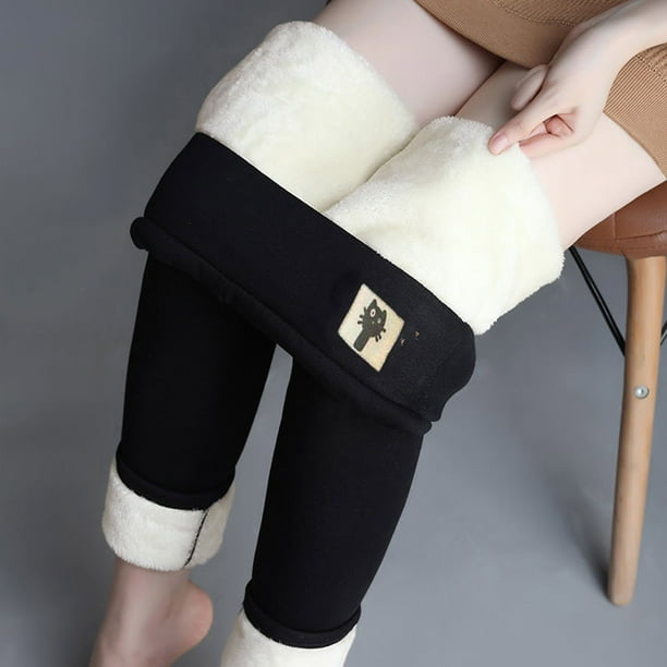 Women Fleece Lined Leggings Thick Winter Warm Solid High-Waist