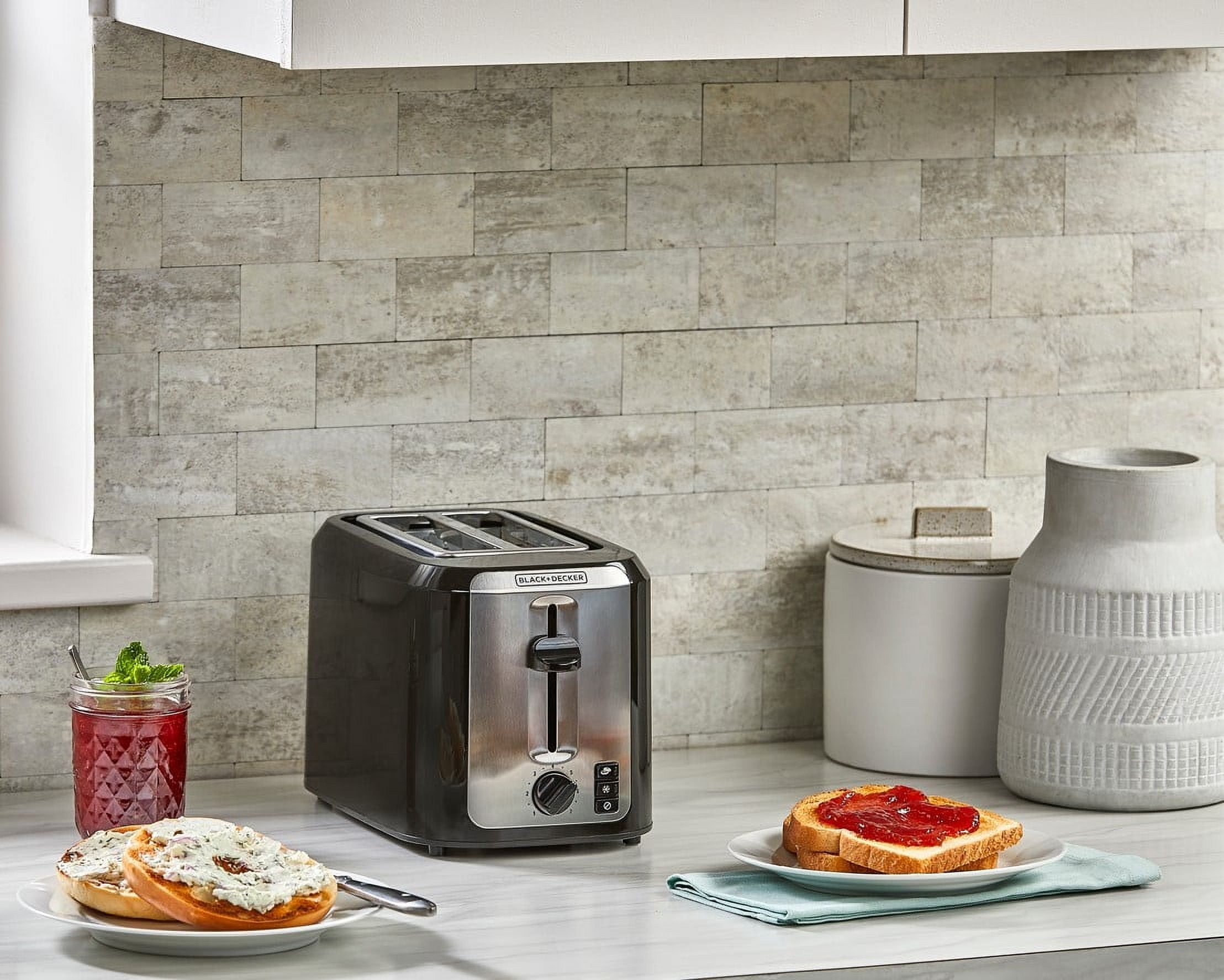 BLACK+DECKER Black Stainless Steel 2‑Slice Toaster, Extra‑Wide Slots with Bagel Mode, 7 Adjustable Shade Controls, High‑Lift Lever & Drop‑Down Crumb Tray