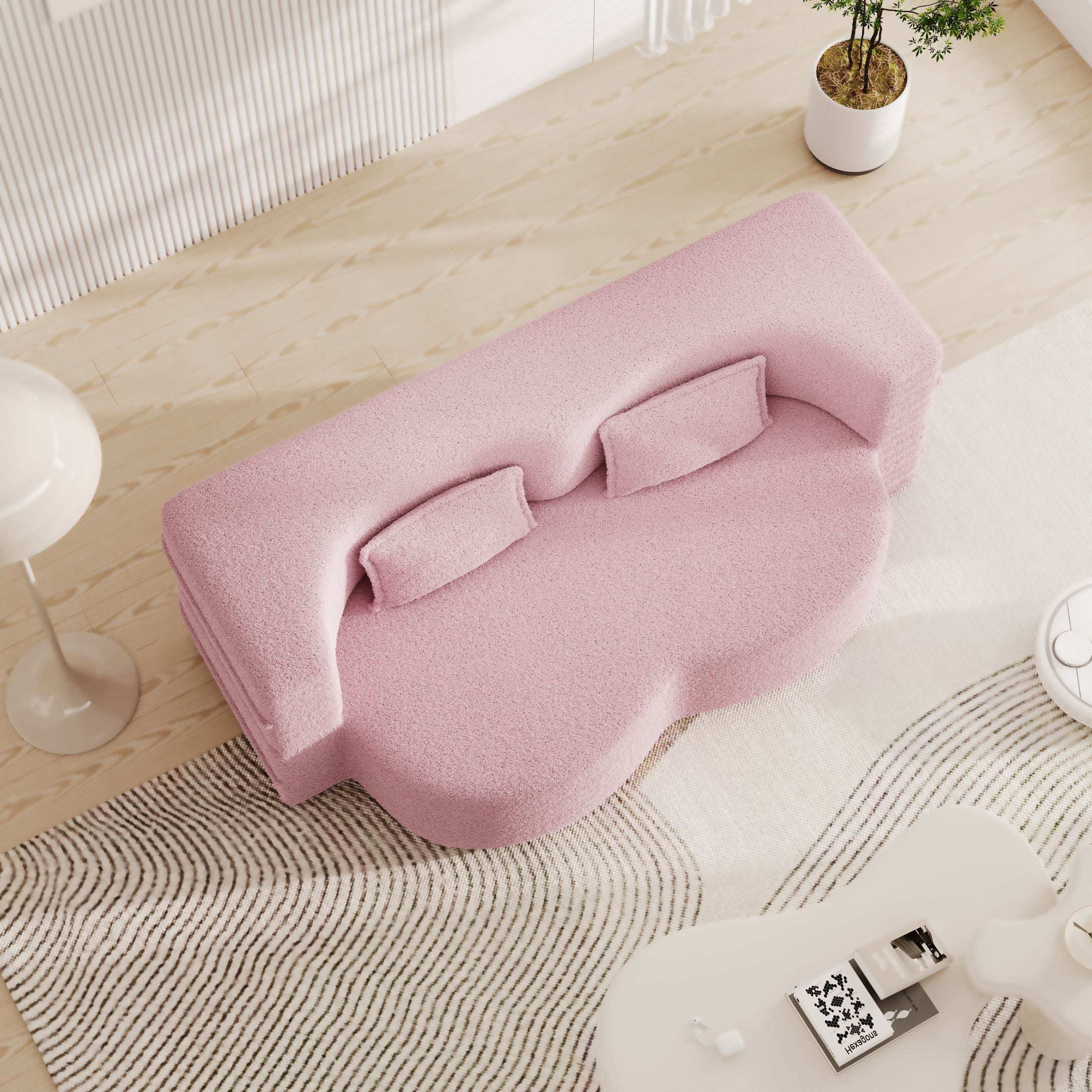 Aukfa 2-in-1 Convertible Couch Bed with 2 Pillows, Folding Floor Couch, 15" Full Size Bed Mattress, Memory Foam Sleeper Sofa Bed, Pink