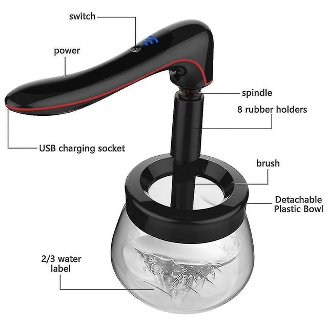 Limpiador y secador de brochas de maquillaje eléctrico, carga USB, 3 modos, negro, 1 unidad