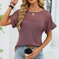 thumbnail image 5 of ManxiVoo Women Lace Trim Tee Round Neck Short Sleeve Blouse in A Relaxed Fit for Casual Outings M Size Brick Red, 5 of 7
