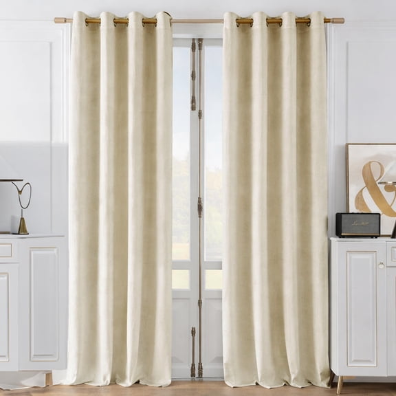 Deco Window Polycotton 100% Blackout Solid Curtains 7 Feet Long Set of 2, Room Darkening Eyelet Curtains for Bedroom & Living Room (Ivory, 7 Ft)
